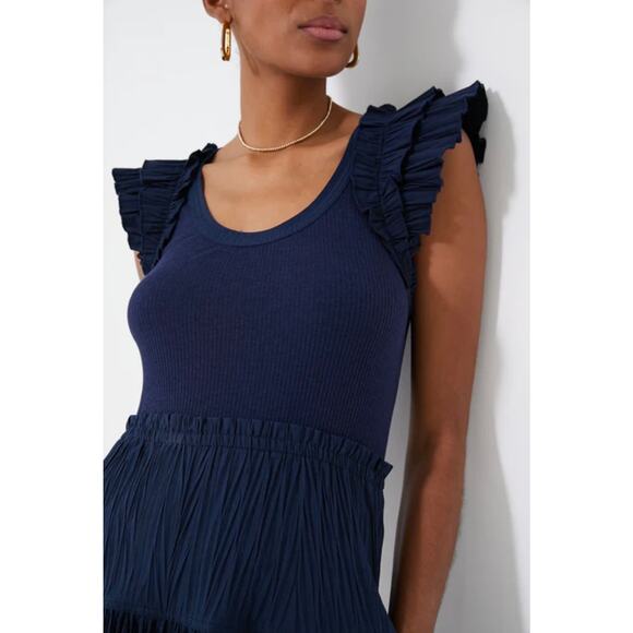 New Ulla Johnson Virginia Midi Dress Ruffle Shoulders Midnight Navy Blue 10 - Picture 2 of 14